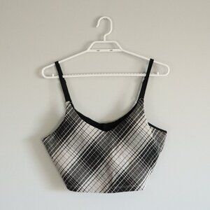 Athleta Elation Large V-Neck Longline Women's Black/White Compression Sports Bra